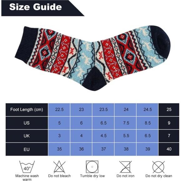 New 5 Pairs Wool Socks for Women - Cute Fuzzy Warm Colorful Crew Socks - Picture 6 of 6